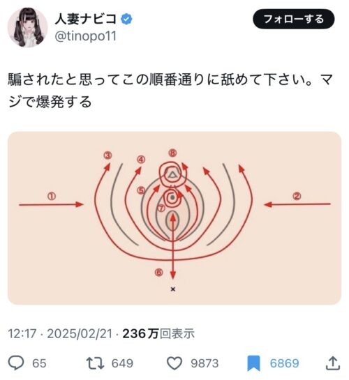 【画像あり】人妻「この順番通りにクンニすれば女は爆発します」