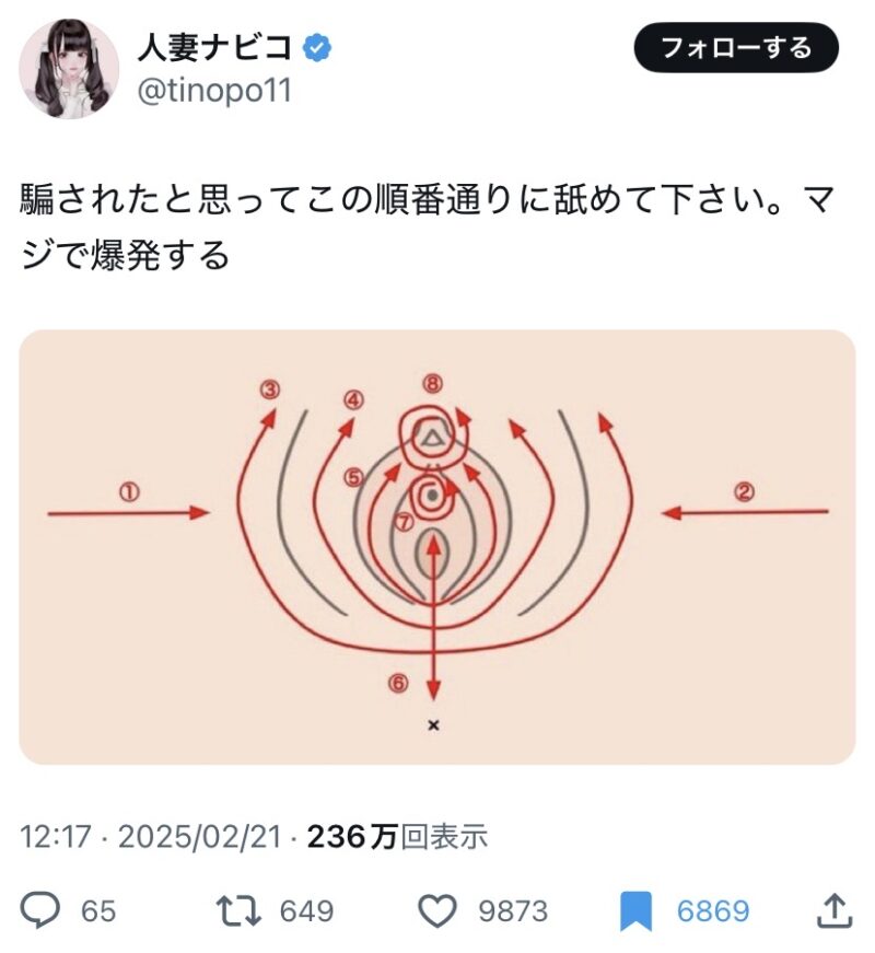 【画像あり】人妻「この順番通りにクンニすれば女は爆発します」